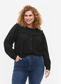Chemise blouse avec volants et plis, Black, Model