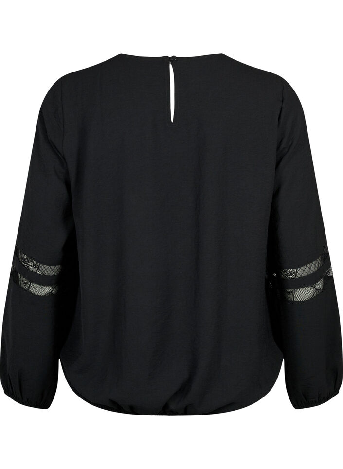 Blouse met lange mouwen en kant, Black, Packshot image number 1