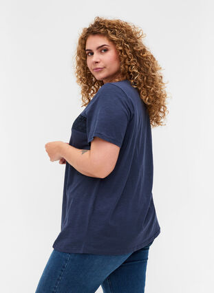 T-shirt en coton avec dentelle, Blue Nights, Model image number 1