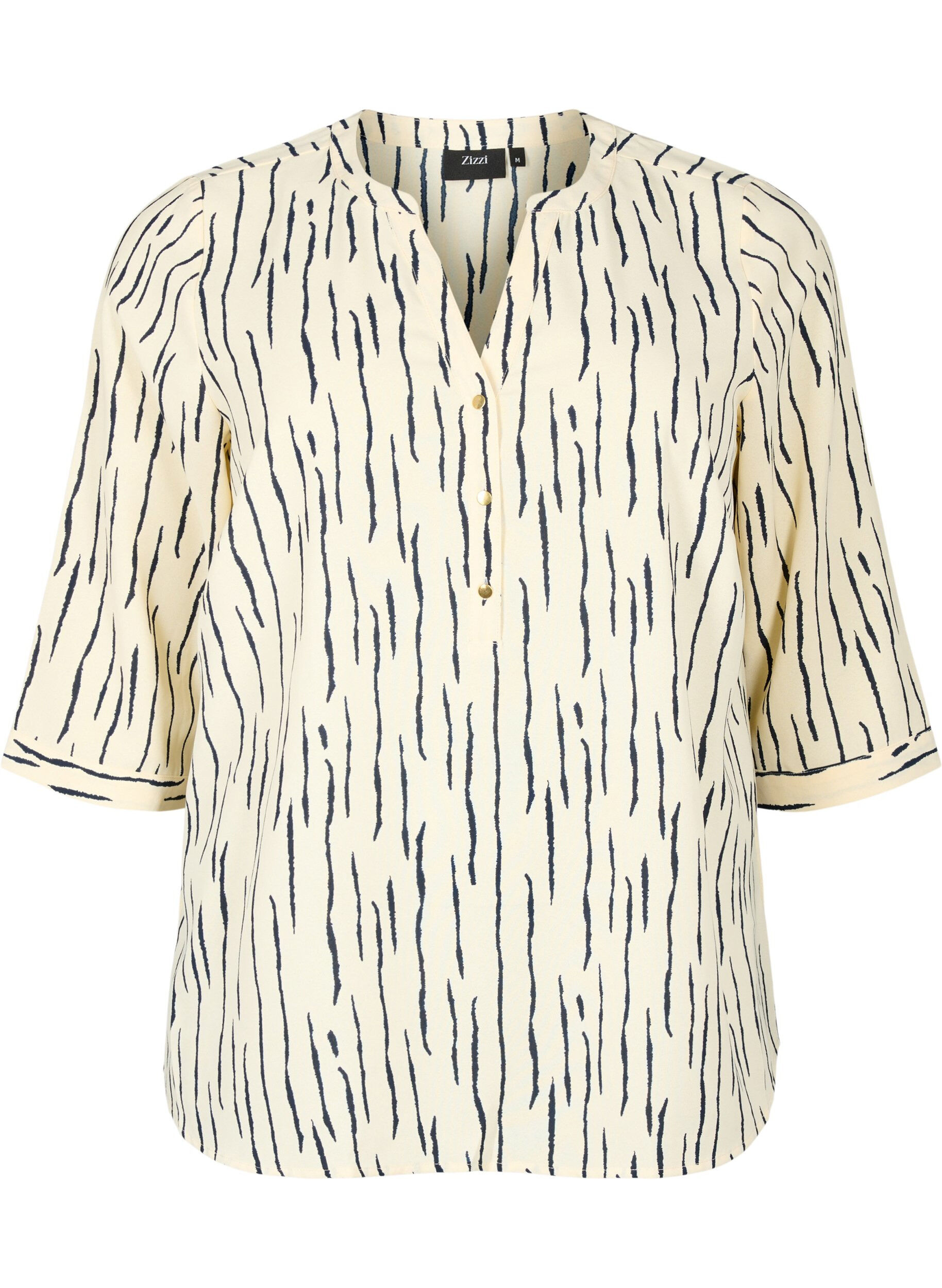 ZizziBlouse met print en 3/4 mouw, Off White Stripe, Packshot image number 0