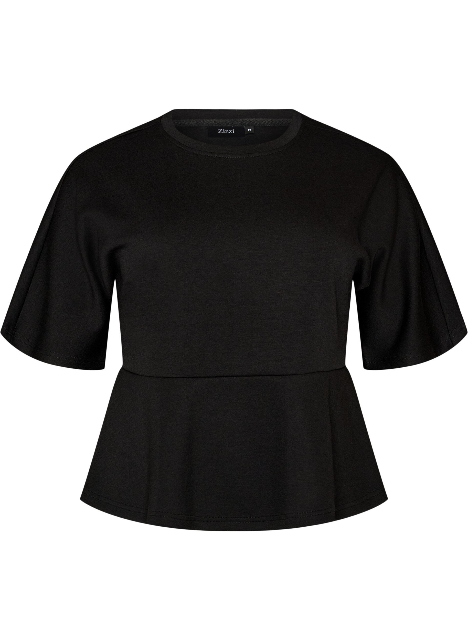 ZizziPeplum blouse met ellebooglange mouwen, Zwart, Packshot image number 0