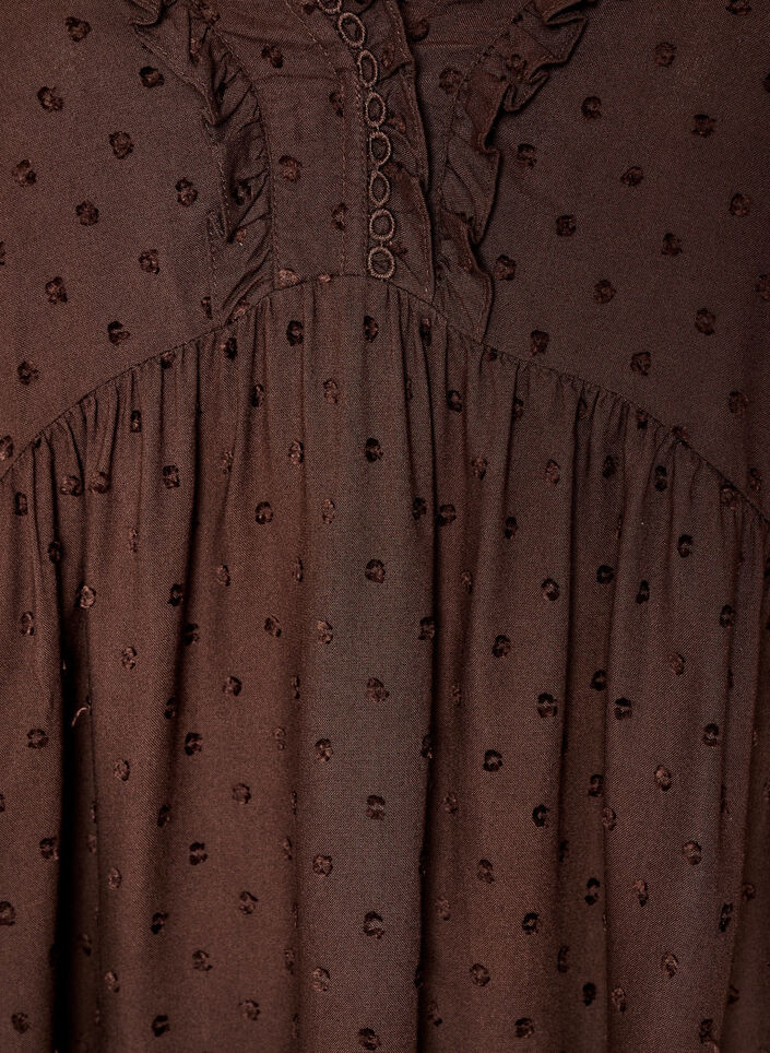 Viscose blouse met een stippenstructuur en V-hals, Bruin, Packshot image number 2