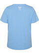 T-shirt en coton avec col V et imprim&eacute; devant, Bleu Clair, Packshot image number 1