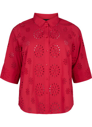 Shirtblouse met Engels borduurwerk en 3/4-mouwen, Tango Red, Packshot image number 0