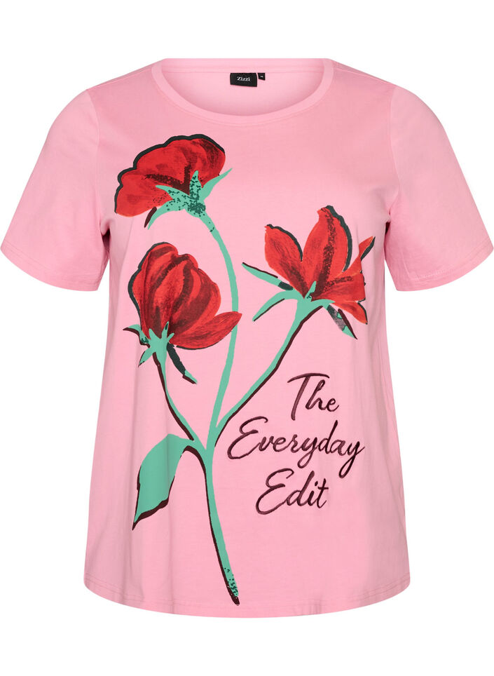 T-shirt en coton avec imprim&eacute; devant, Rose, Packshot image number 0