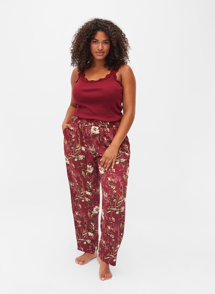 Pyjamabroek met bloemenprint, Cabernet Flower Pr., Model image number 0