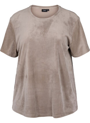 T-shirt en velours à manches courtes, Taupe Gray, Packshot image number 0