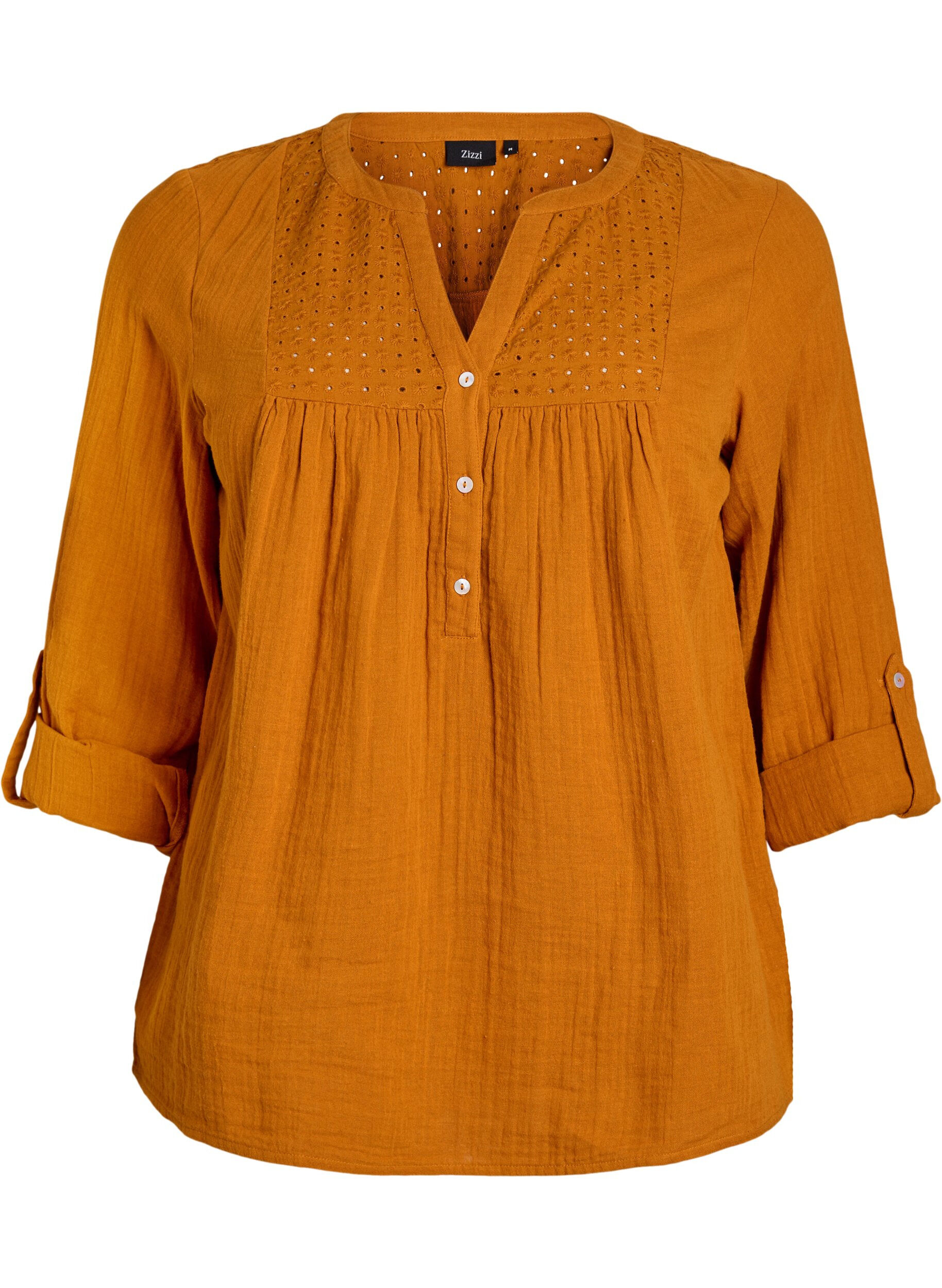 Zizzi Blouse en mousseline de coton avec broderie anglaise, Orange, Packshot image number 0