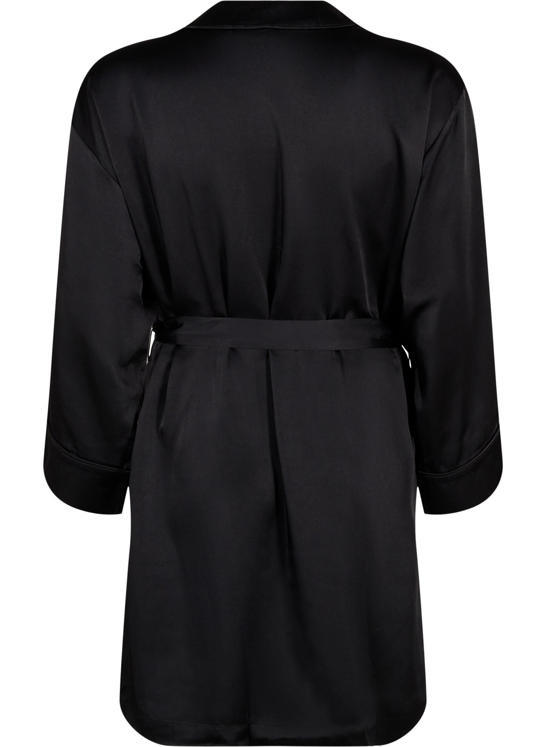 ZizziSatijnen kimono met riem, Black, Packshot image number 1