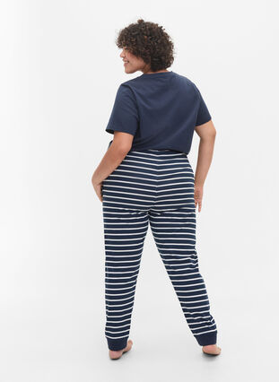 Bas de pyjama en coton, Navy Blazer Stripe , Model image number 0