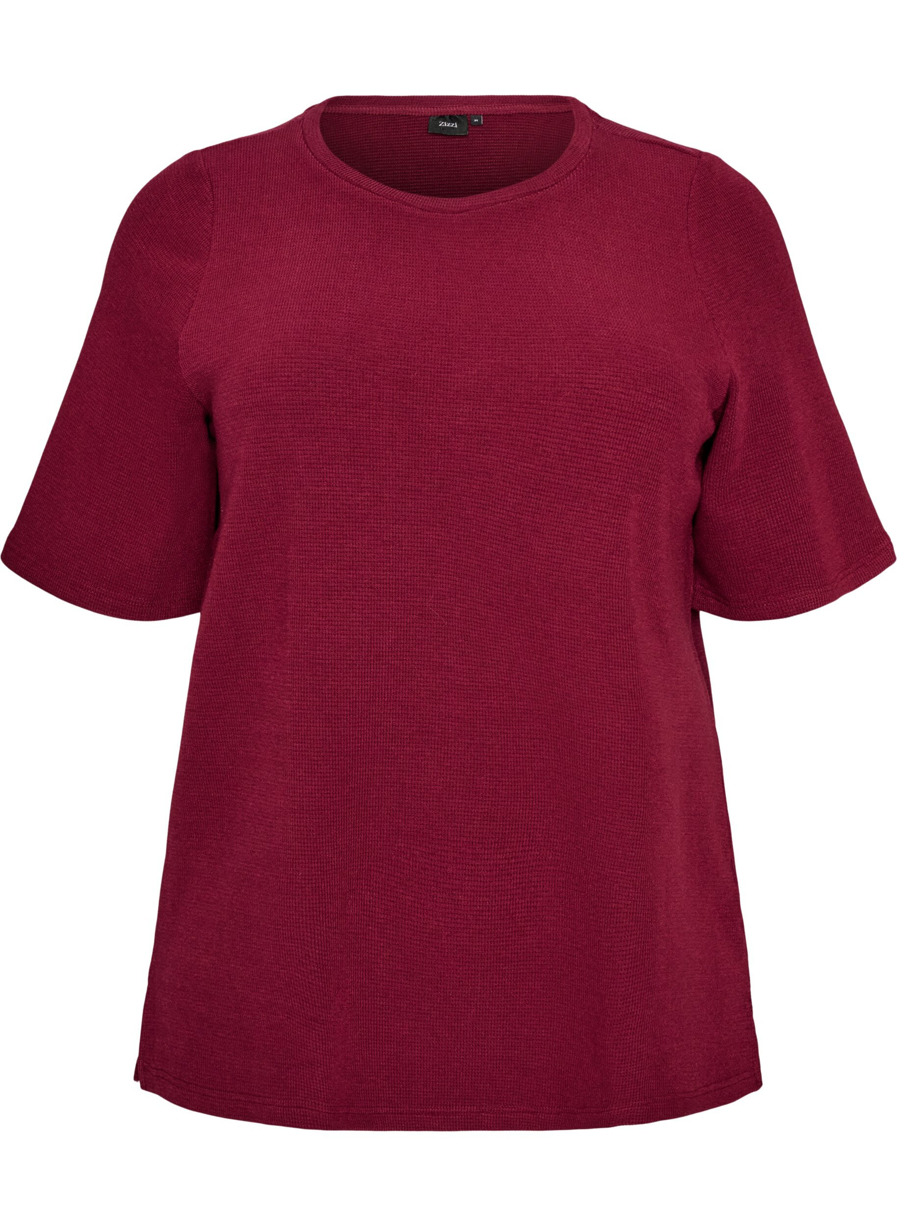 ZizziBlouse met een textuur met ellebooglengte mouwen, Rood, Packshot image number 0