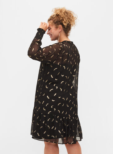Robe trapèze à détail smock , Black, Model image number 1