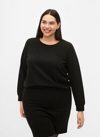 Effen blouse met textuur, Black, Model