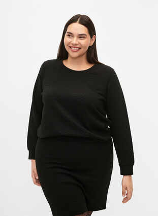 Effen blouse met textuur, Black, Model image number 0