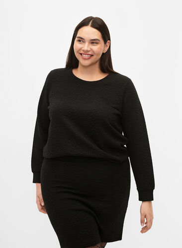 Effen blouse met textuur, Black, Model image number 0