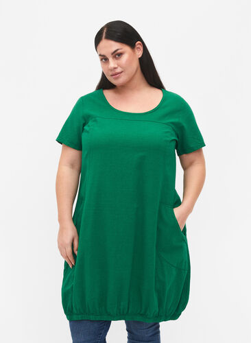 Katoenen jurk met korte mouwen, Verdant Green, Model image number 0