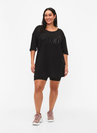 T-shirt oversize en coton avec imprimé, Black GOOD, Model image number 2