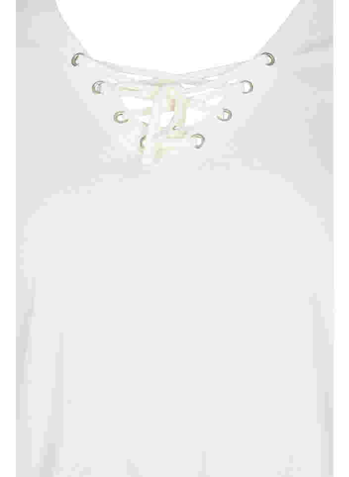 T-shirt en coton bio avec détail dentelle, Warm Off-white, Packshot image number 2