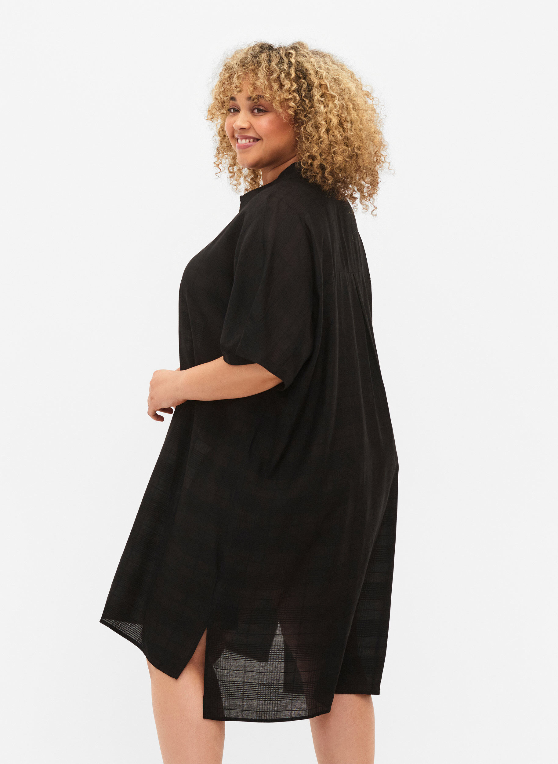 ZizziLang hemd van viscose met structuur, Black, Model image number 1