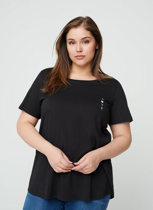 T-shirt en coton manches courtes, Black w. Love, Model image number 0
