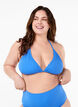 Haut de bikini forme triangle de couleur unie, Bleu, Model image number 0