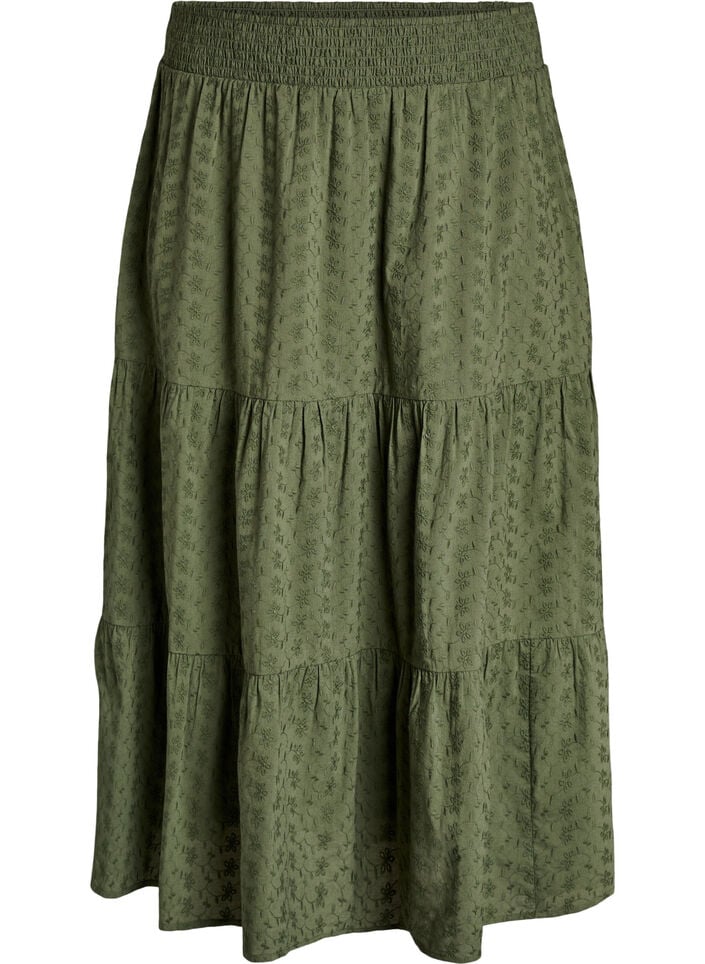 Enkellange katoenen rok met gesmokte taille, Groen, Packshot image number 0