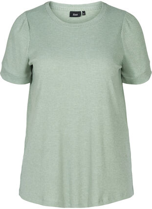 T-shirt met korte mouwen in rib en viscosemix, Lily Pad, Packshot image number 0