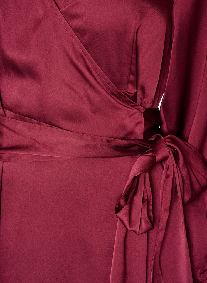 Korte satijnen jurk met wikkeldesign, Rood, Packshot image number 2