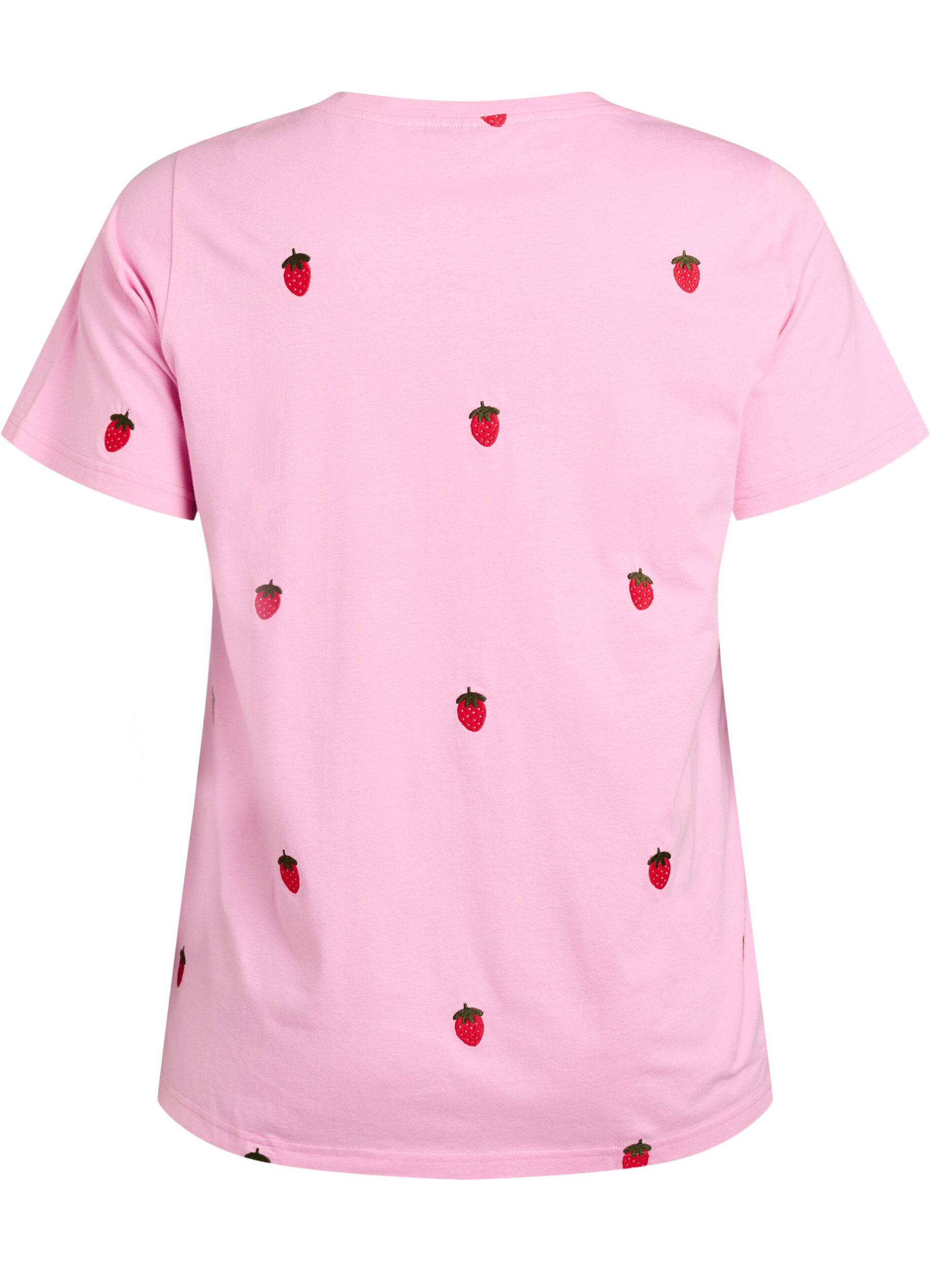 ZizziT-shirt in biologisch katoen met geborduurde motieven, Roze, Packshot image number 1