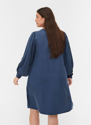 Robe à manches longues bouffantes, Dark blue denim, Model image number 1