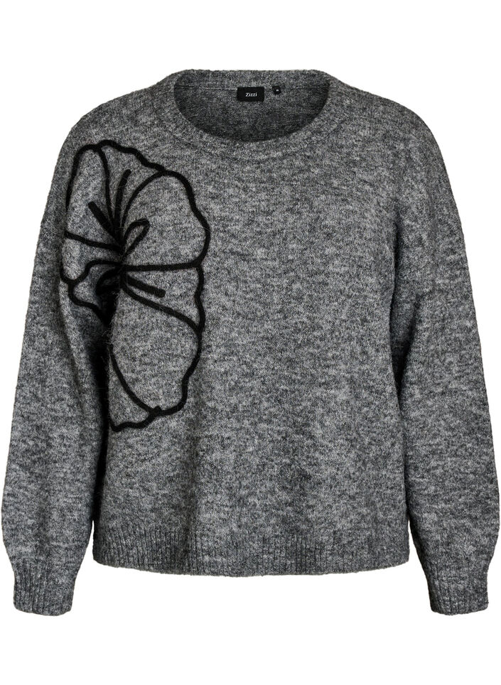 Pull avec application florale, Gris, Packshot image number 0