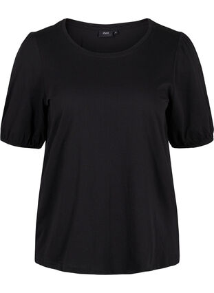 Katoenen t-shirt met elleboogmouwen, Black, Packshot image number 0