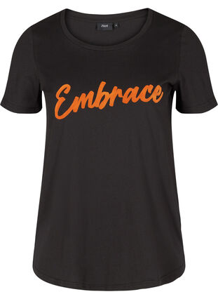 Katoenen t-shirt met korte mouwen en print, Black Embrace, Packshot image number 0