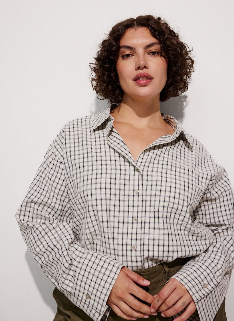 Geruite overhemd met een borstzakje, Wit, Model image number 0