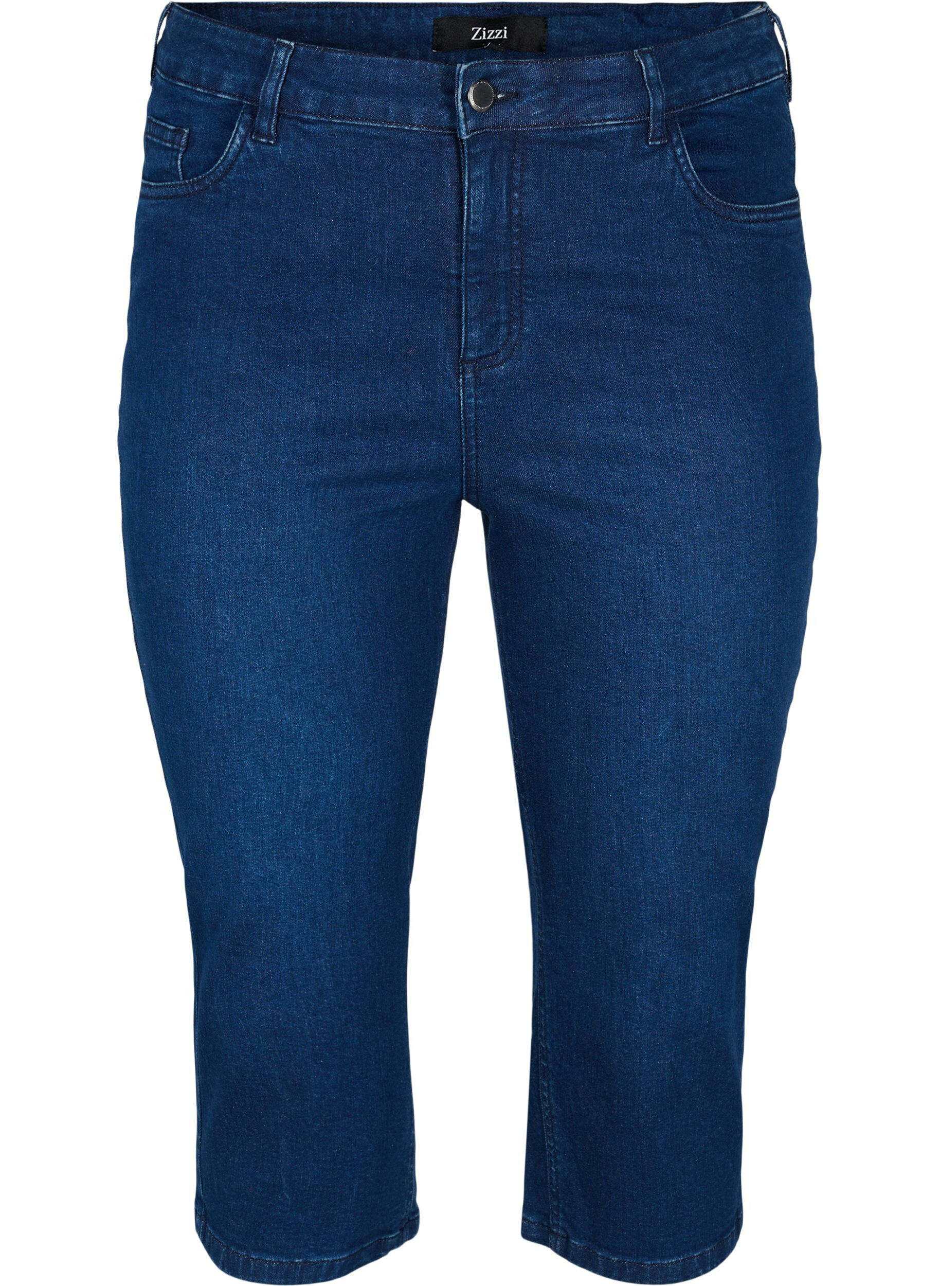 Zizzi Pantalon capri moulant en denim de coton, Dark blue denim, Packshot image number 0
