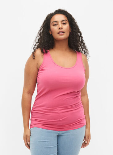 Top basique de couleur unie en coton, Hot Pink, Model image number 0
