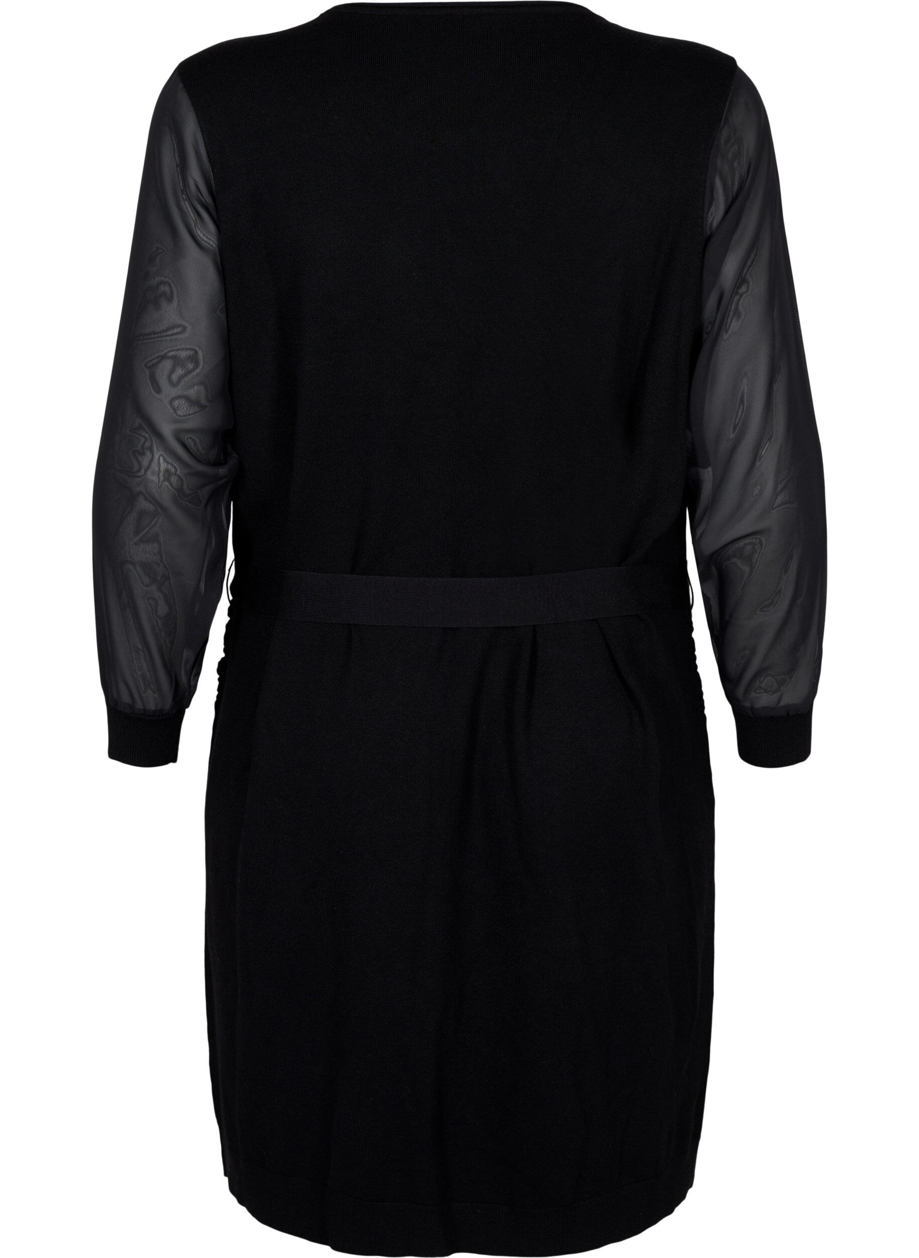 Zizzi Robe en maille avec manches transparentes, Black, Packshot image number 1