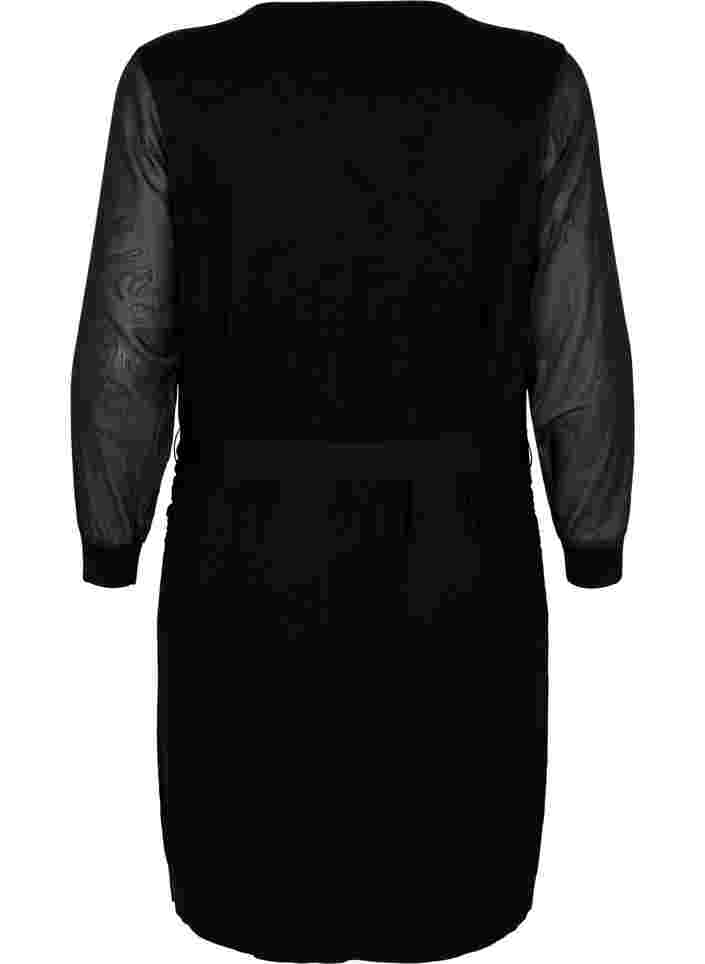 Gebreide jurk met transparante mouwen, Black, Packshot image number 1