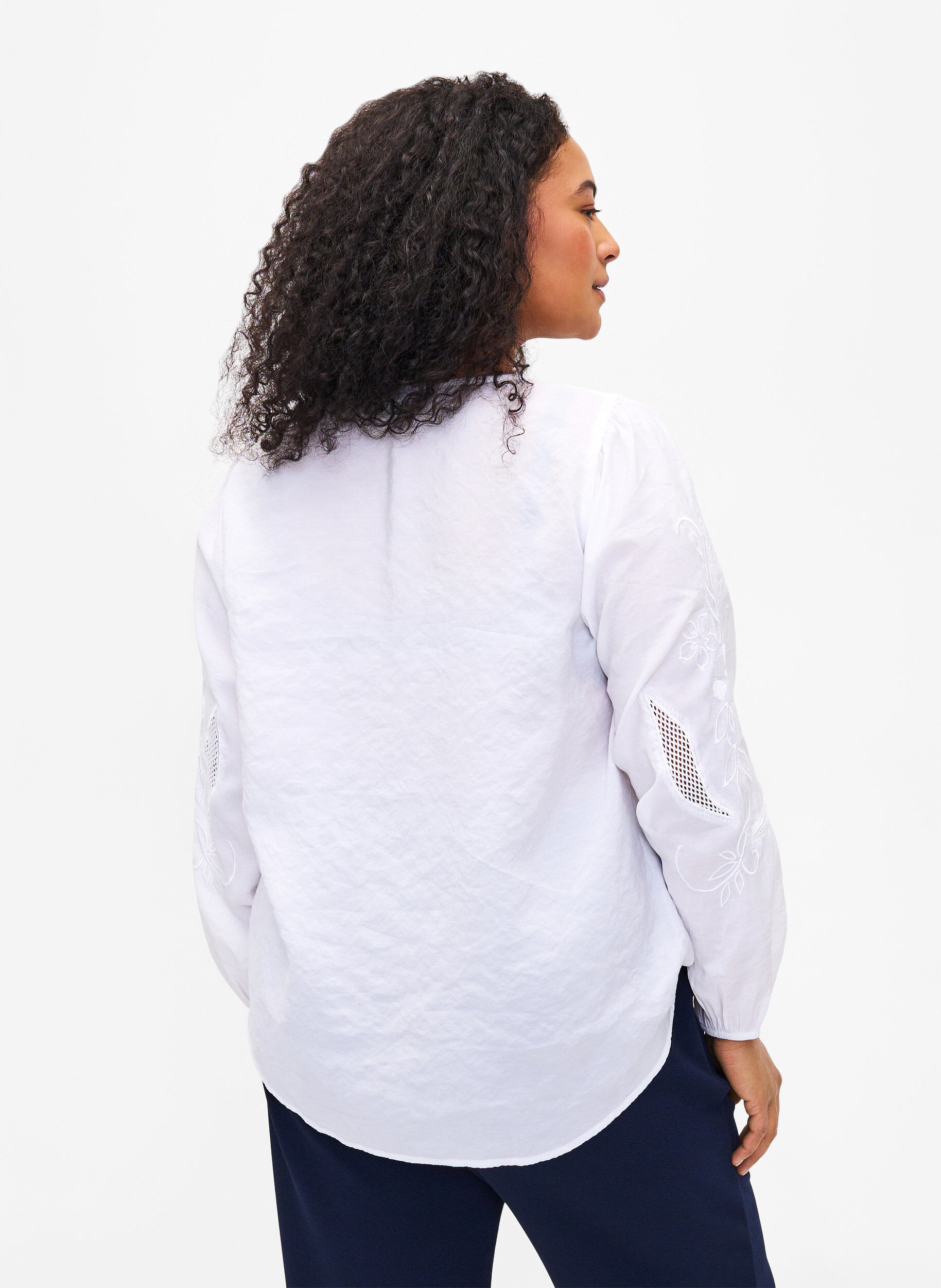 ZizziBlouse van Tencel&trade; Modal met geborduurde details, Bright White, Model image number 1