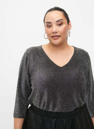 Glitter blouse met 3/4 mouwen, Black Silver , Model image number 2