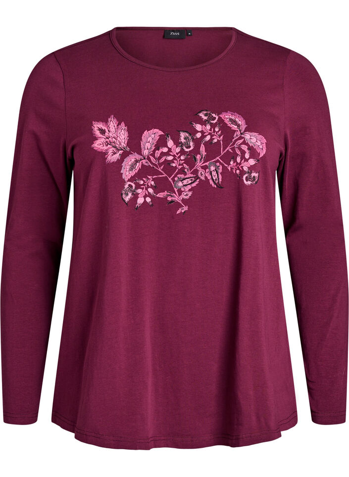 Haut de nuit en coton avec imprimé sur le devant, Bordeaux foncé, Packshot image number 0