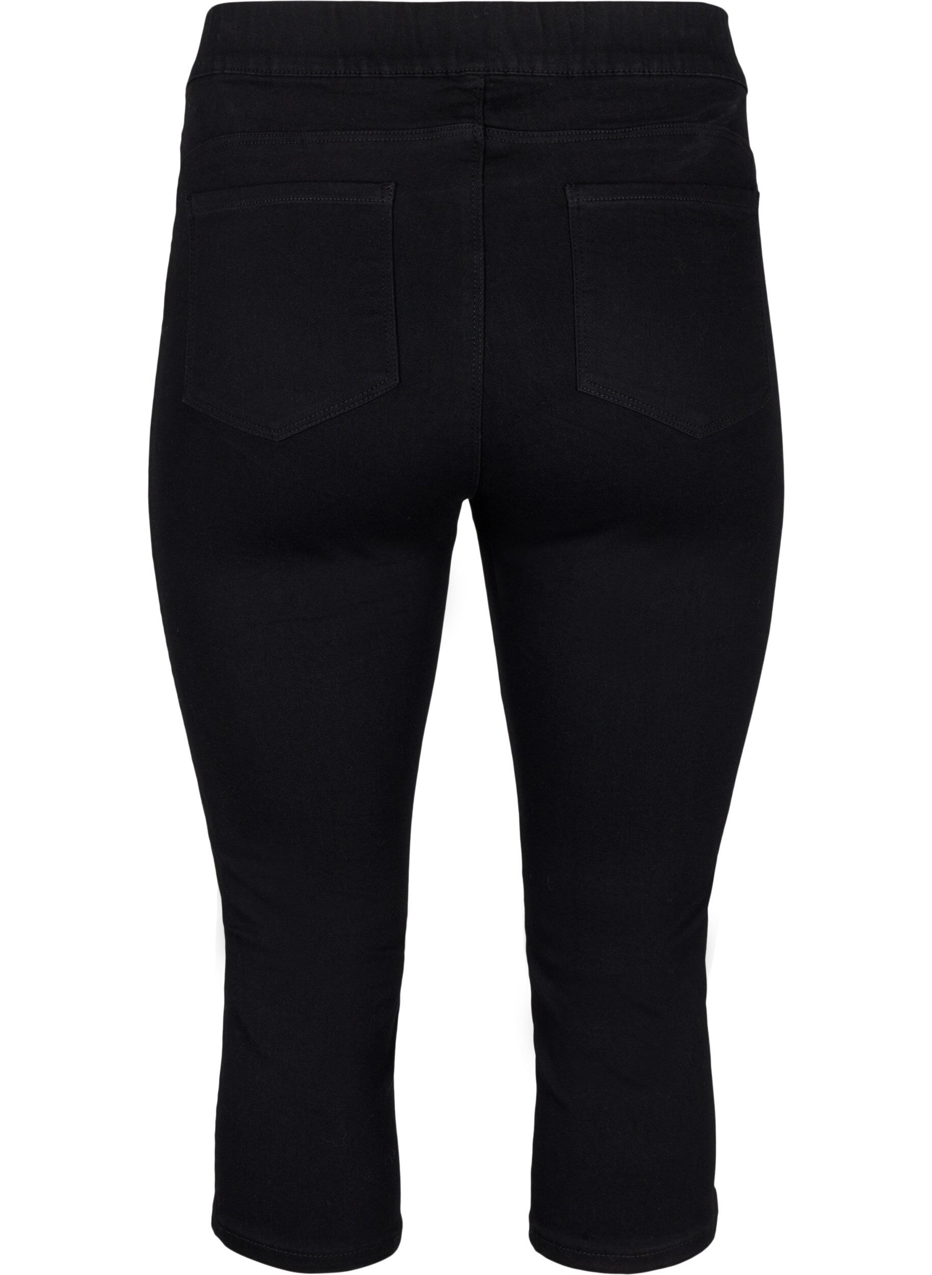 ZizziDenim capribroek met elastische tailleband, Zwart, Packshot image number 1
