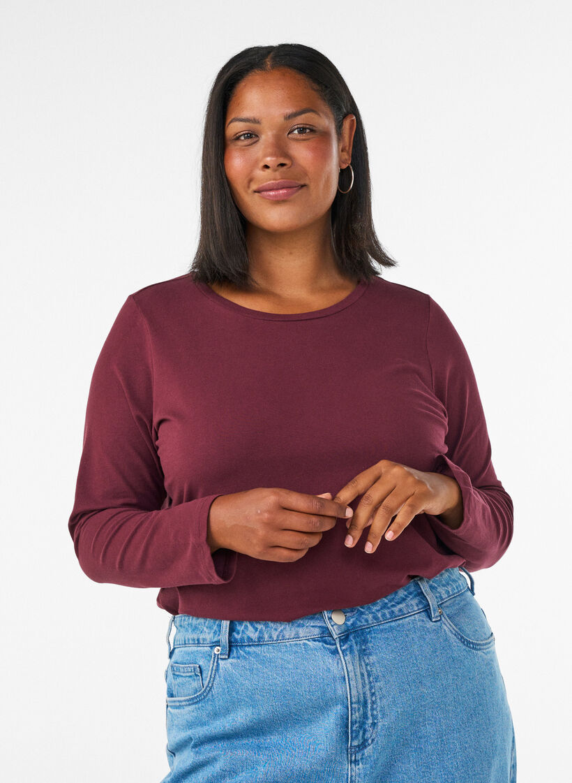 Blouse basique en jersey &agrave; manches longues, Bordeaux, Model image number 0
