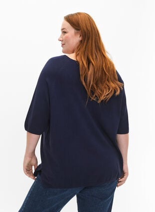Gebreide blouse van viscose met 3/4 mouwen, Navy Blazer, Model image number 1