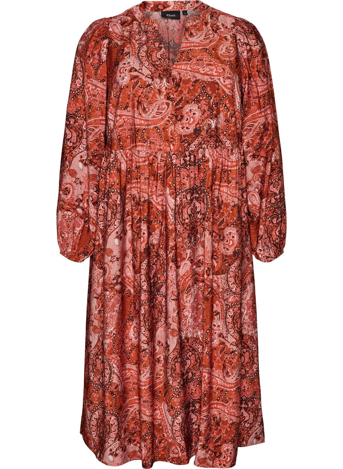 Robe midi en viscose avec imprim&eacute; cachemire, Orange, Packshot image number 0