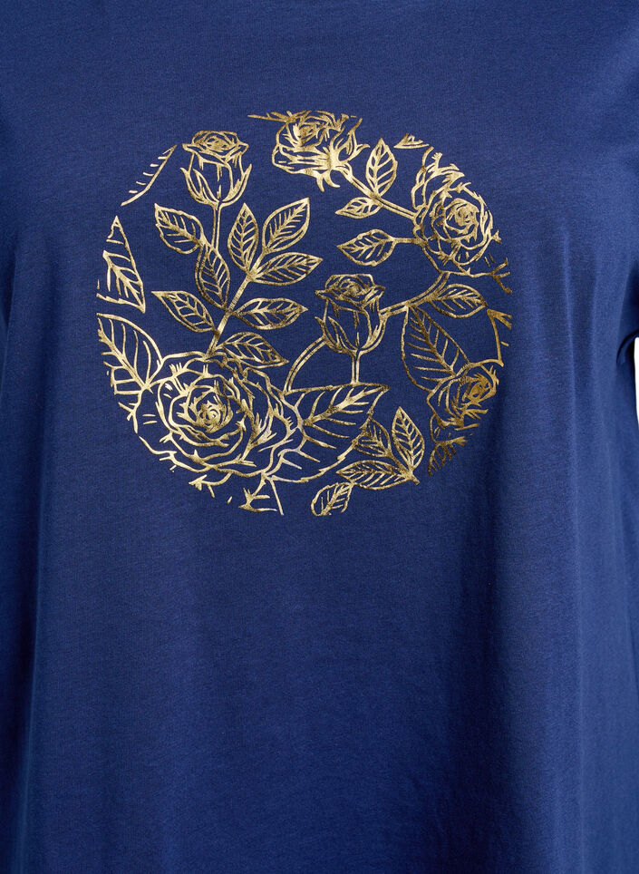 T-shirt met gouden bloemenprint, Naval A. Gold Rose, Packshot image number 2