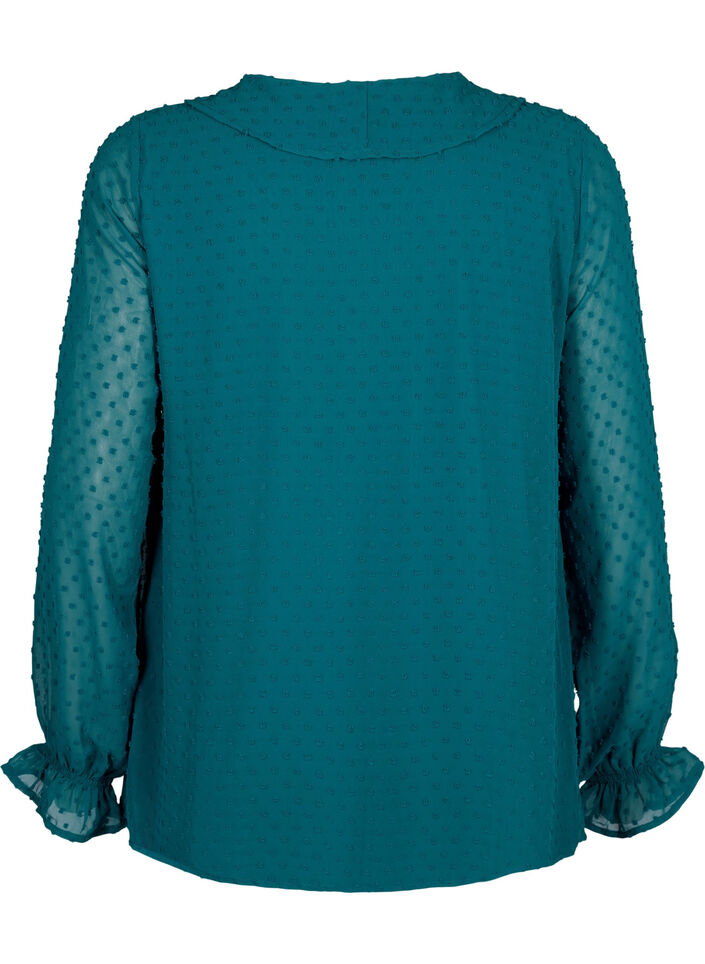 Blouse avec volants et texture en pointillés, Shaded Spruce, Packshot image number 1