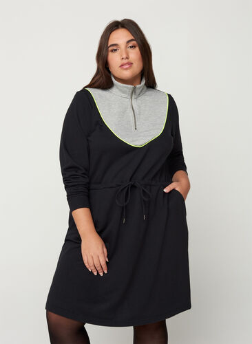 Robe pull avec poches et taille ajustable, Black comb, Model image number 0