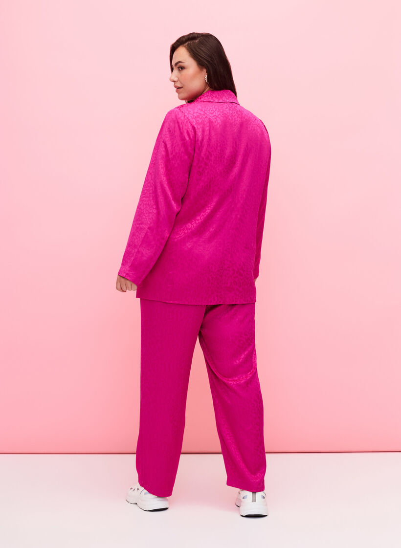 Dubbelgestikte jacquard broek van viscose, Rose Violet, Model image number 1