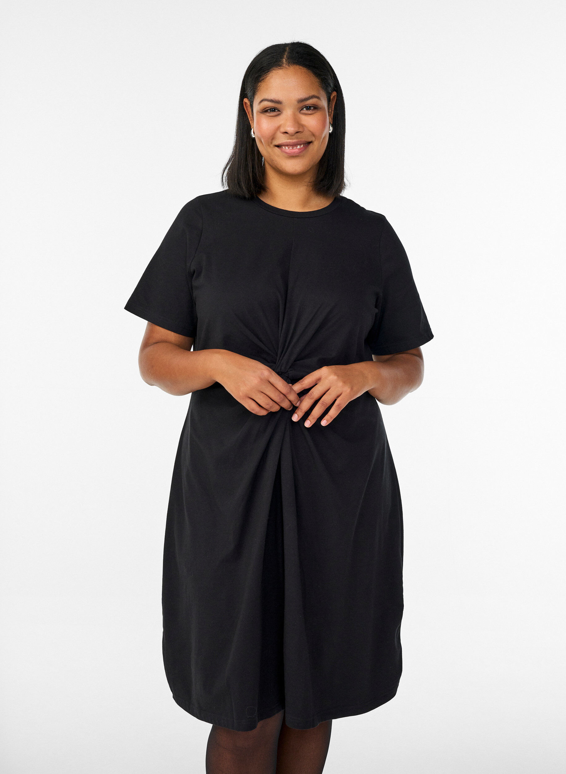 Robe en coton avec d&eacute;tail torsad&eacute;, Noir, Model